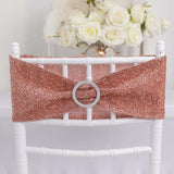 5 Pack Rose Gold Shimmer Tinsel Spandex Stretch Chair Sashes With Round Silver Rhinestone Chair