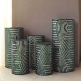 Set of 5 Hunter Emerald Green Sequin Mesh Cylinder Pedestal Pillar Prop Covers with Geometric