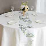 11x108inch White Green Non-Woven Olive Leaves Print Table Runner, Spring Summer Kitchen Dining