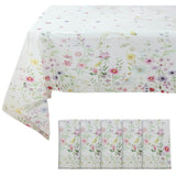 5 Pack White Green Summer Floral Rectangle Plastic Table Covers, PVC Waterproof Disposable