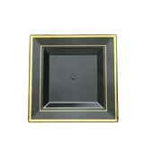 10 Pack | 7inch Gold Trim Black Square Plastic Salad Dessert Plates