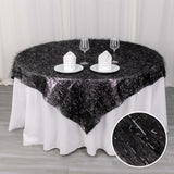 72x72inch Black Polyester Table Overlay With Metallic Tinsel Foil Fringes