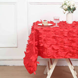 54" Red 3D Leaf Petal Taffeta Fabric Square Tablecloth