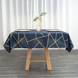 54"x54" Navy Blue Polyester Square Tablecloth With Gold Foil Geometric Pattern