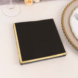 50 Pack 2 Ply Soft Black With Gold Foil Edge Dinner Paper Napkins, Wedding Cocktail 