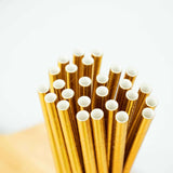 50 Pack | 8inch Metallic Gold Foil Biodegradable Paper Drinking Straws