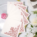 20 Pack White Linen-Feel Beverage Napkins with Rose Gold Fleur Vintage Print