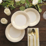 25 Pack White Disposable Salad Plates With Gold Basketweave Pattern Rim, 7inch Round Appetizer