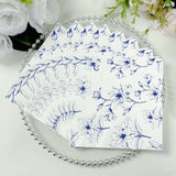 50 Pack White 2-Ply Paper Beverage Napkins with Blue Outlined Flowers Print