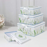 Set of 4 White Green Floral Square Nesting Gift Boxes With Lids