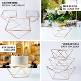 Set of 3 | Gold Metal Geometric Stackable Cake Dessert Stand Pedestals with Square Glass Top