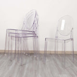 4 Pack Stackable Clear Acrylic Ghost Banquet Chairs with Oval Back, Fully Assembled Armless Event