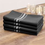 10 Pack Black Spun Polyester Cloth Napkins with White Reverse Stripes, Premium Restaurant Quality