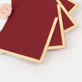 50 Pack Burgundy Disposable Cocktail Napkins with Gold Foil Edge