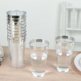 12 Pack Clear Plastic Cups Drinking Tumblers with Silver Rim, 17oz Disposable Party Cups - 5.5inch