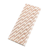 25 Pack 8" White/Rose Gold Striped Disposable Paper Straws