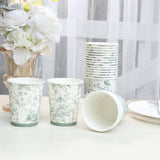 24 Pack White Sage Green French Toile Party Cups, Elegant Disposable Paper Cups