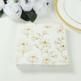 50 Pack White 2-Ply Paper Beverage Napkins with Gold Outlined Flowers Print