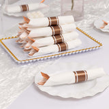 Set of 24 Pre Rolled White Paper Napkins with Rose Gold Plastic Silverware