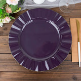 10 Pack | 11 Purple Disposable Dinner Plates With Gold Ruffled Rim, Round Plastic Party Plates