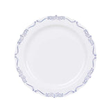 10 Pack White Blue Vintage Rim Disposable Salad Plates With Embossed Scalloped Edges#whtbkgd