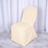 Beige Polyester Banquet Chair Cover, Reusable Stain Resistant Slip On Chair Cover