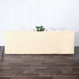 8FT Beige Fitted Polyester Rectangular Table Cover