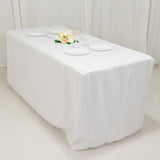 6ft White Open Back Fitted Polyester Rectangle Tablecloth, Trade Show Table Cover