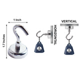 Pack of 4 | 8Lb Capacity Silver Heavy Duty Magnetic Hooks, Multipurpose Hanging Metal Hooks