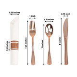 Set of 24 Pre Rolled White Paper Napkins with Rose Gold Plastic Silverware