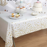 5 Pack White Rectangle Plastic Table Covers with Gold Stars