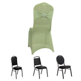 Sage Green Spandex Banquet Chair Cover with Silver Rhinestone Buckled Sash Band, Stretched Fitted