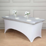 Metallic Silver Spandex Stretch Fitted Banquet Table Top Cover 6ft Wrinkle Free Fitted Table Cover