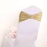 5 pack Metallic Champagne Spandex Chair Sashes With Attached Round Diamond Buckles