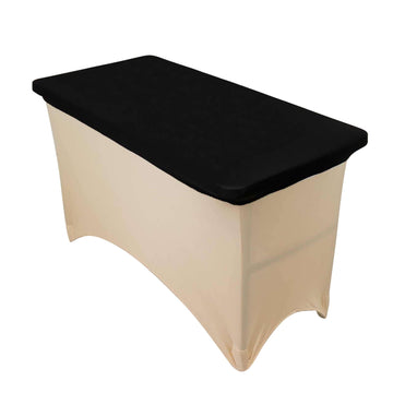 Stretch Spandex 48"x30" Rectangle Tablecloth Top Cover Black - Durable Form-Fitting Table Cover