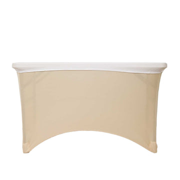 Stretch Spandex 48"x30" Rectangle Tablecloth Top Cover White - Durable Form-Fitting Table Cover for Events & Presentations