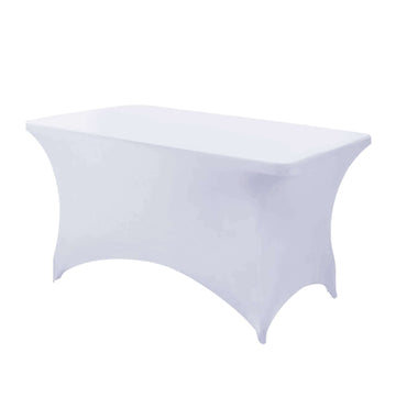 Stretch Spandex 48"x30" Rectangle Tablecloth White - Durable Form-Fitting Table Cover for Events & Presentations