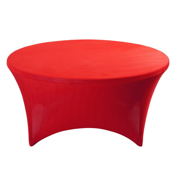 Stretch Spandex 5ft Round Tablecloth Red - Durable Form-Fitting Table Cover