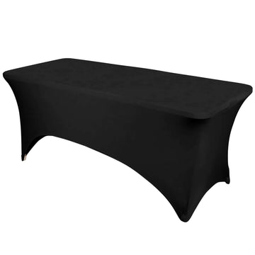 Stretch Spandex 6ft Rectangle Tablecloth Black - Durable Form-Fitting Table Cover for Events & Presentations