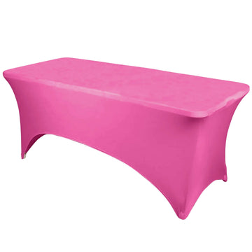 Stretch Spandex 6ft Rectangle Tablecloth Fuchsia - Durable Form-Fitting Table Cover