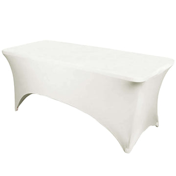 Stretch Spandex 6ft Rectangle Tablecloth Ivory - Durable Form-Fitting Table Cover