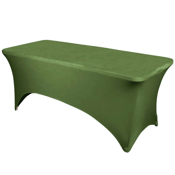 Stretch Spandex 6ft Rectangle Tablecloth Olive Green - Durable Form-Fitting Table Cover for Events & Presentations