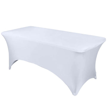 Stretch Spandex 6ft Rectangle Tablecloth White - Durable Form-Fitting Table Cover for Events & Presentations