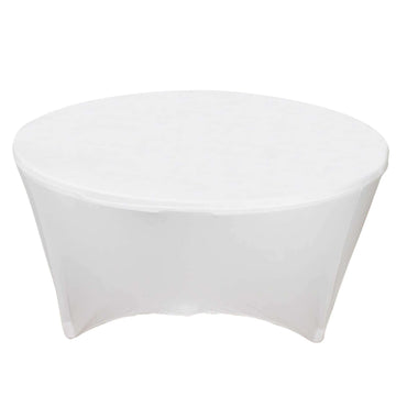 Stretch Spandex 6ft Round Tablecloth White - Durable Form-Fitting Table Cover for Events & Presentations