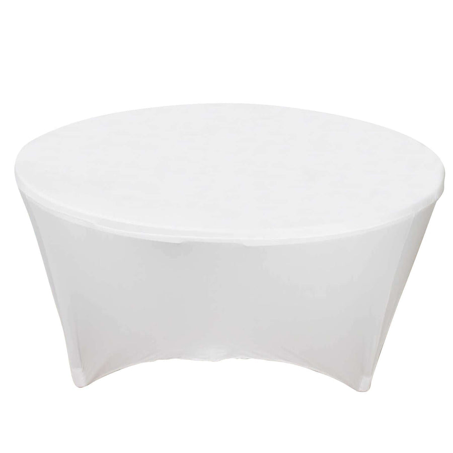 White Stretch Spandex Fitted Round Tablecloth 72 in for 6 Foot Tables