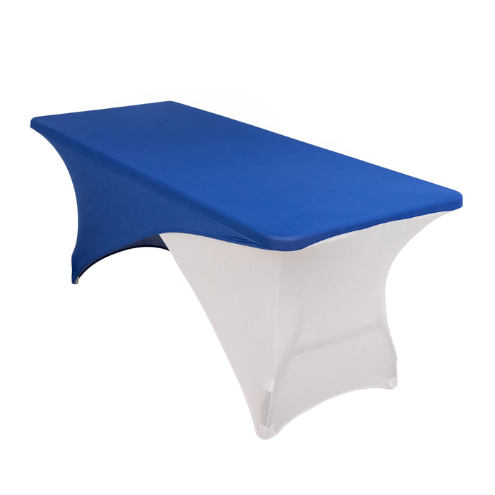 Royal Blue White Cross Over Stretch Spandex Table Cover 6ft Rectangular Fitted Tablecloth