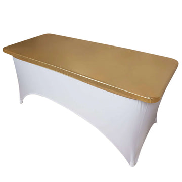 Stretch Spandex 72"x30" Rectangle Table Top Cover Metallic Gold - Easy to Install Glamorous Fitted Table Topper Cap for Luxe Events