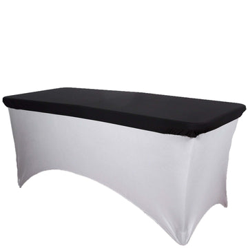 Stretch Spandex 72"x30" Rectangle Tablecloth Top Cover Black - Durable Fitted Table Topper Cap