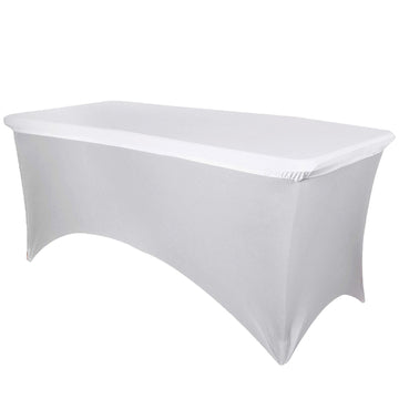 Stretch Spandex 72"x30" Rectangle Tablecloth Top Cover White - Sleek & Durable Fitted Table Topper Cap