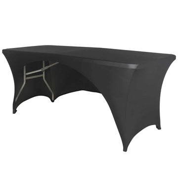 Stretch Spandex 72"x30" Rectangular Table Cover Black with Curved Open Back Design Tailored Professional Look